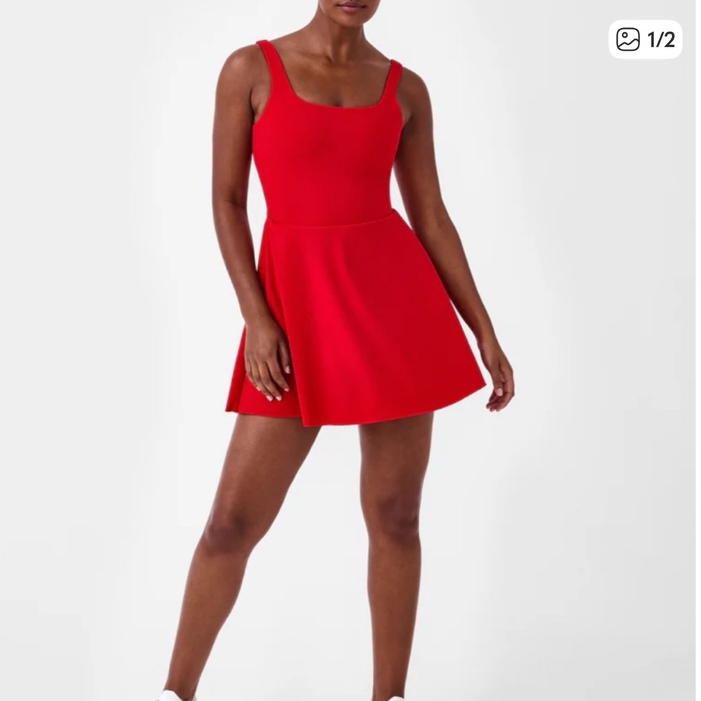SPANX Get Moviing Easy Access Square Neck Dress in Spanx Red Sz XS